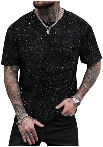 SOLY HUX Men's Glitter T Shirt Short Sleeve Crew Neck Tee Casual